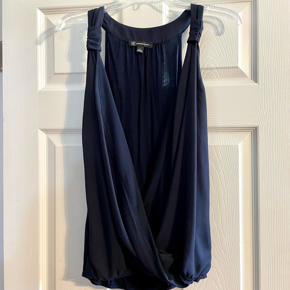 INC navy wrap front tank